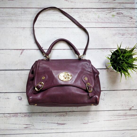 EMMA FOX Burgundy Purple Flap Leather Satchel - Picture 2 of 8